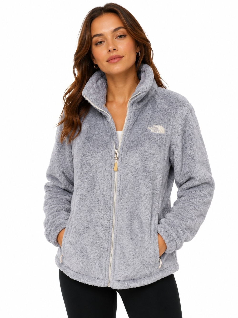 The North Face Women's Heather Gray Plush Teddy Fleece Jacket